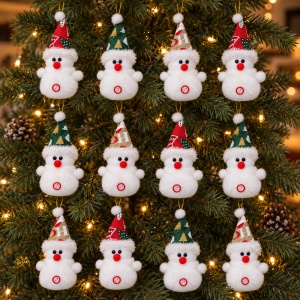 Ornamente de brad, set 12 bucăți, om de zăpadă din pluș, culori asortate, 17 × 6 cm - Img 6