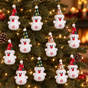 Ornamente de brad, set 12 bucăți, om de zăpadă din pluș, culori asortate, 17 × 6 cm - Img 9