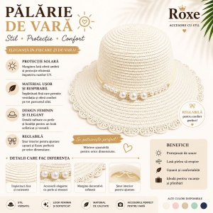 Pălărie Damă Crem de Vară cu Bor Decorativ și Perle Elegante - Img 2
