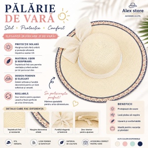 Pălărie Damă de Vară Crem cu Fundă Elegantă și Bor Lat Decorativ – Reglabilă, Protecție UV - Img 2