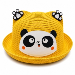 Palarie de Vara Galben Mustar cu Panda pentru Copii, Protectie UV si Design Vesel