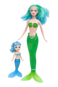Papusa sirena verde+ mini papusa sirena albastra