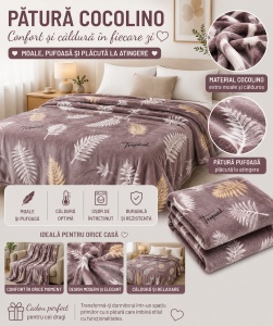 Patura Cocolino Pufoasa Tropical, Mov Pudrat, 200x220 cm