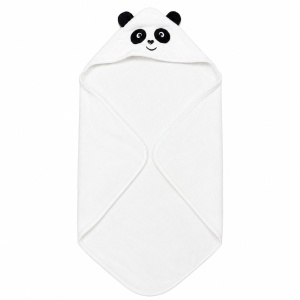Prosop cu Glugă pentru Copii și Bebeluși Alb – Model Panda, Moale și Absorbant