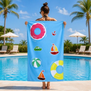 Prosop de plaja cu colace si barcute marine Summer Fun, 70x140 cm - Img 2
