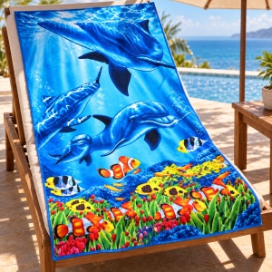Prosop de Plajă cu Delfini și Pești Tropicali – Design Marin Colorat - Img 4