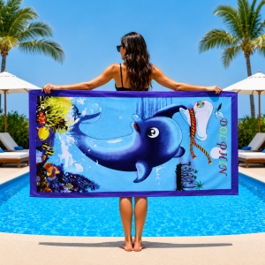 Prosop de Plajă Delfin 70x140 cm – Microfibră Premium cu Delfin și Design Tropical - Img 2
