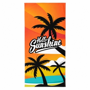 Prosop de plaja Hello Sunshine cu palmieri tropicali, 70x140 cm