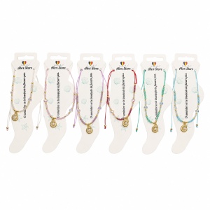 Set 12 bratari de picior Roxe, 20cm, colorate cu pandantiv melcisor si perluta