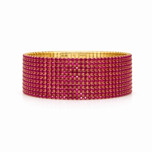Set 12 bratari ROXE aurii elastice cu pietre magenta stralucitoare elegante