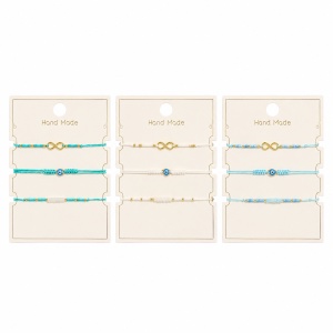 Set 12 Brățări Trio Handmade cu Ochi Protector și Infinit – 16 cm, Reglabile, Culori Diferite