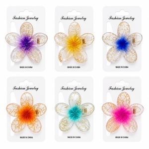 Set 12 Clești de Păr Floare Elegantă 8 cm – Clame Transparente cu Detalii Aurii
