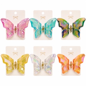 Set 12 Clești de Păr Fluture 6x8 cm – Clame Colorate cu Efect Irizat