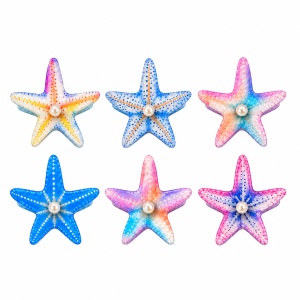 Set 12 Clești de Păr Model Stea de Mare 8x7 cm – Clame de Păr Oceanice cu Perlă Decorativă