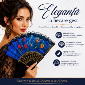Set 12 Evantaie Elegante cu Dantelă 23 cm – Modele Florale Diverse, Culori Diferite - Img 3