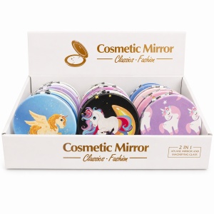 Set 12 oglinzi cosmetice 7 cm model unicorn, oglindă dublă, compacte și portabile