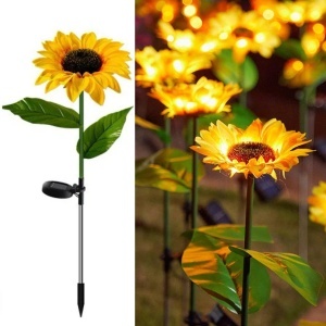 Set 2 Flori Solare Decorativ Grădină, Floarea-Soarelui, Plastic, 40 cm, Galben - Img 4