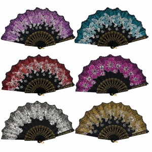 Set 24 Evantaie Decorative Pliabile cu Fluturi si Model Floral, 24 cm, Diverse Culori Elegante - Img 2