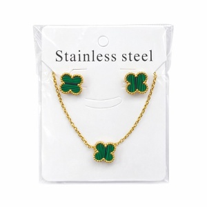 Set bijuterii Roxé auriu cu trifoi verde, colier si cercei eleganti