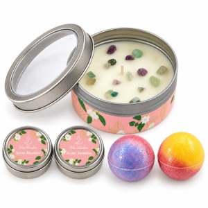 Set cadou Wax Wonder cu lumânări parfumate și bile de baie, aromă Jasmine, 20,5x14 cm - Img 5
