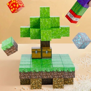 Set cuburi magnetice constructie 3D 57 piese, model ferma, 22x13x3 cm - Img 3