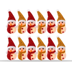 Set de 12 Decoratiuni Oameni de zăpadă cu LED multicolor, auriu și roșu, plastic/PVC, 13,5 x 7 cm - Img 3