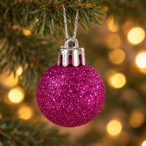 Set de 12 globulete de brad, fucsia , din plastic, modele diverse in set, 3 cm - Img 5
