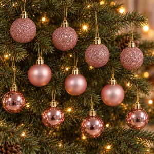 Set de 12 globulete de Craciun, rose-gold, din plastic, modele asortate in set, 3 cm - Img 5