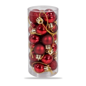 Set de 24 globuri de brad, bordo, din plastic, modele diverse, 20 × 7,5 cm - Img 3