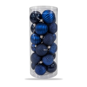 Set de 24 globuri de Craciun, albastre, modele asortate in set, din plastic, 50 × 16 cm - Img 3
