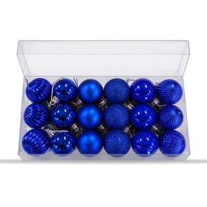 Set de 36 globulete de brad, albastre, din plastic, modele asortate in set, 30 x 15 cm - Img 3