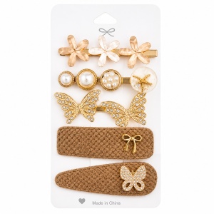 Set de 5 Clame de Păr , model fluturi si perle, Accesorii Elegante
