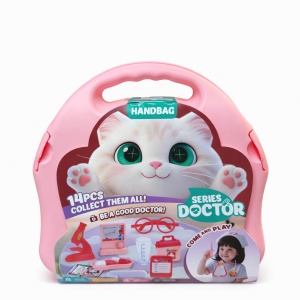 Set educativ trusă medicală pentru copii, 14 piese, plastic, roz, 28x27x8 cm