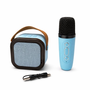Set karaoke portabil cu microfon wireless si boxa Bluetooth, model K12, albastru