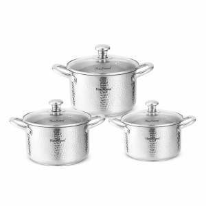 Set oale HausRoland din oțel inoxidabil texturat cu capace din sticlă, 6 piese