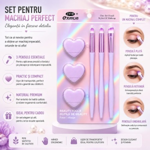 Set Pensule și Bureței Machiaj Mov – 3 Pensule Profesionale și 3 Bureței pentru Makeup Perfect - Img 2