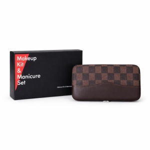 Set profesional manichiură și pedichiură, 12 piese, în husă elegantă cu model carouri - Img 2