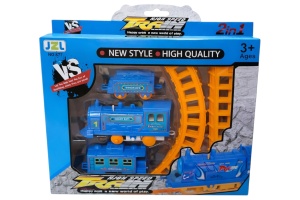 Set tren electric albastru cu șine din plastic, pentru copii 3+ ani