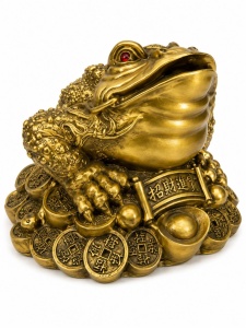 Statuetă Broască Feng Shui Aurie cu Monede – Suvenir Decorativ pentru Noroc, Prosperitate și Abundență