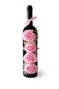 Sticla Decorativa cu 4 Trandafiri Roz si LED, Cadou Romantic Elegant, 31x7x9 cm - Img 2