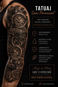 Tatuaj Semipermanent cu Ceasuri Vintage și Trandafiri – 45 cm - Img 2