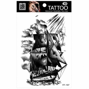 Tatuaj Temporar Semipermanent Corabie cu Pânze Negre – 18 cm, Rezistent la Apă