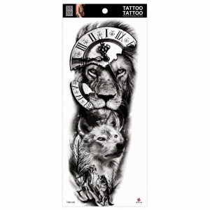 Tatuaj Temporar Semipermanent Leu și Lup cu Ceas Vintage – 45 cm