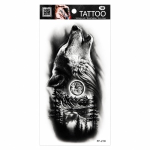 Tatuaj Temporar Semipermanent Lup Urlând la Lună – 18 cm, Rezistent la Apă