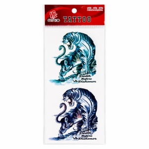 Tatuaj Temporar Semipermanent Tigru Feroce Albastru – 18 cm, Rezistent la Apă