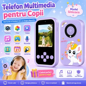 Telefon copii model unicorn mov cu camera jocuri muzica si ecran color - Img 2