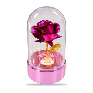 Trandafir Decorativ Mov in Cupola cu lumini LED, cu tulpina aurie, 15,5 cm - Img 2
