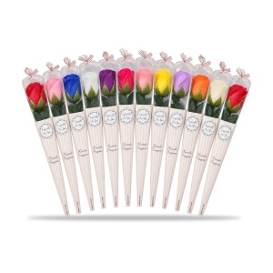 Trandafiri artificiali parfumați, set 12 bucăți, mix culori, ambalați individual, 25 cm - Img 2