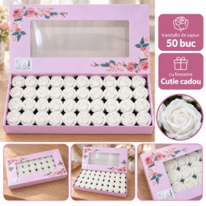 Trandafiri de săpun albi, set 50 de bucăți, 5 cm