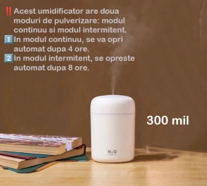Umidificator Aer si Difuzor Aromaterapie 300ml, LED RGB, 2 Moduri Pulverizare, USB, Alb - Img 7